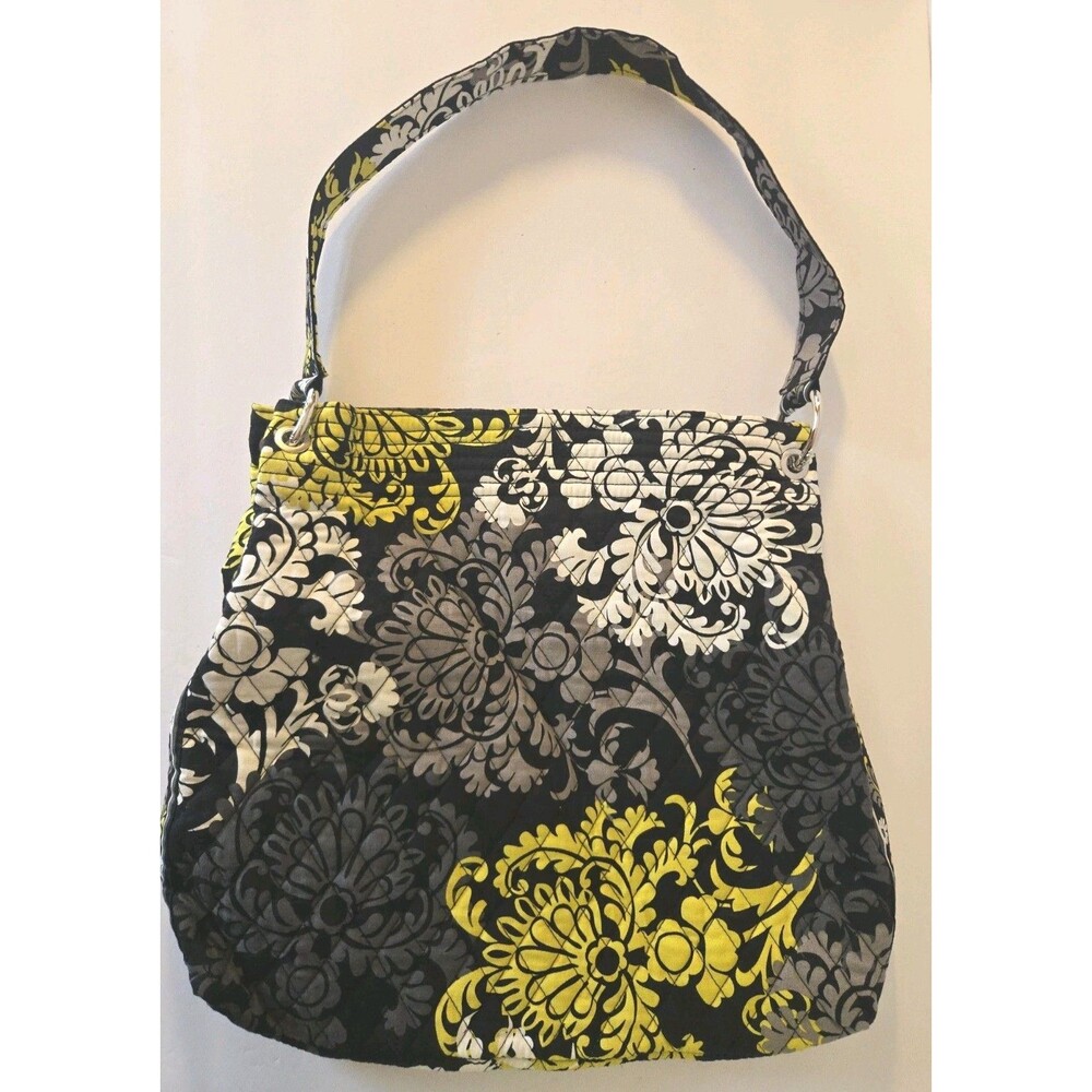 Vera Bradley BAROQUE Black Yellow White Shoulder Bag Purse Handbag Shopper EUC